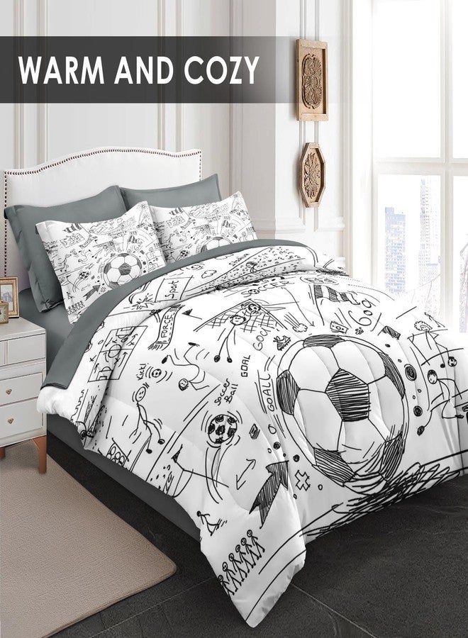 WeCozy 5 Pcs Twin Size Comforter Set with Pillowcase & Sham, Game Soccer Painting Bedding for Kids and Adults, Football Ball Sport Bed in a Bag with Flat Fitted Sheet - Image 3